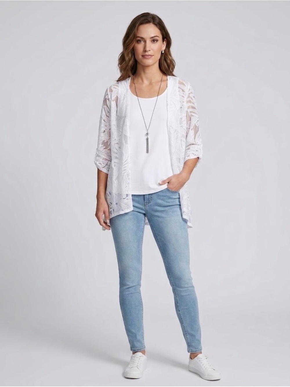 NWT Kim Rogers Women’s White Floral Blouse Beach Coastal Cruise Travel Plus Set